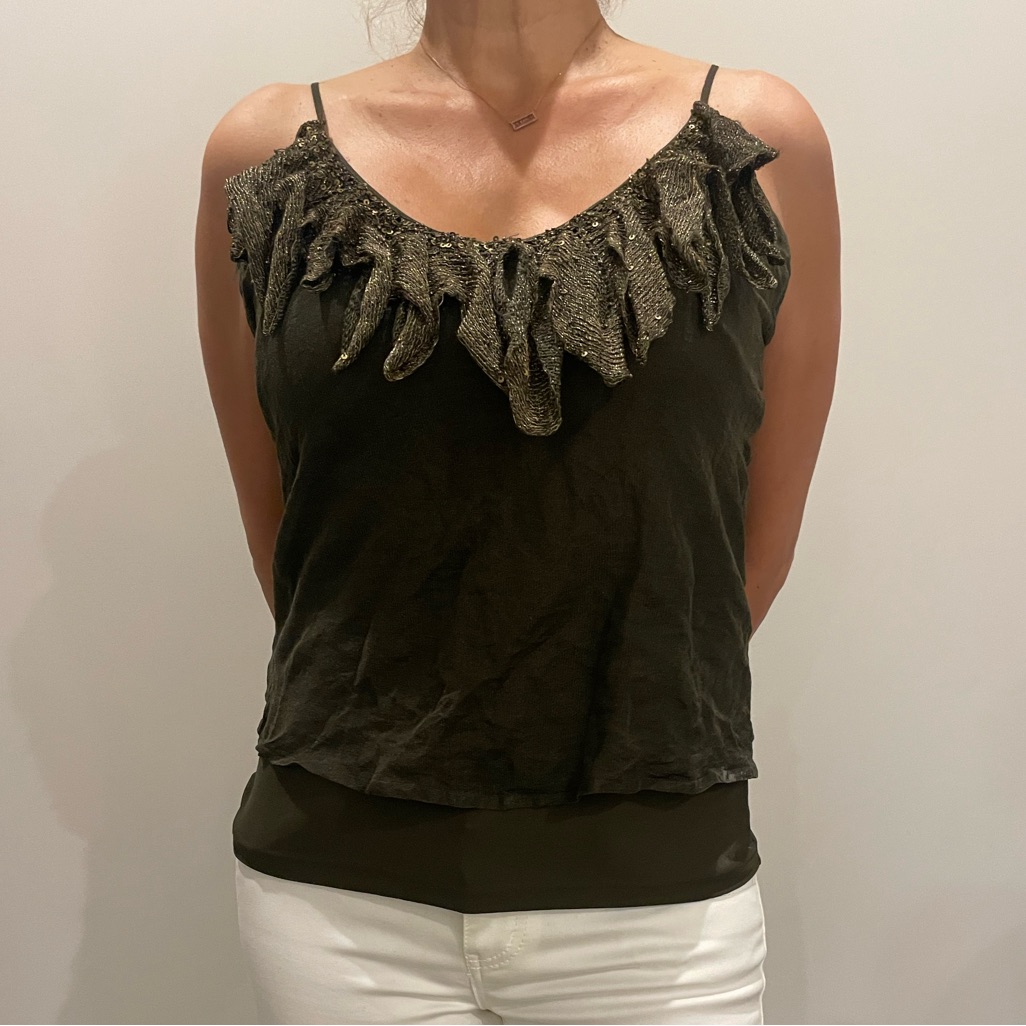 Ralph Lauren Black And Gold Ruffle Tank Top